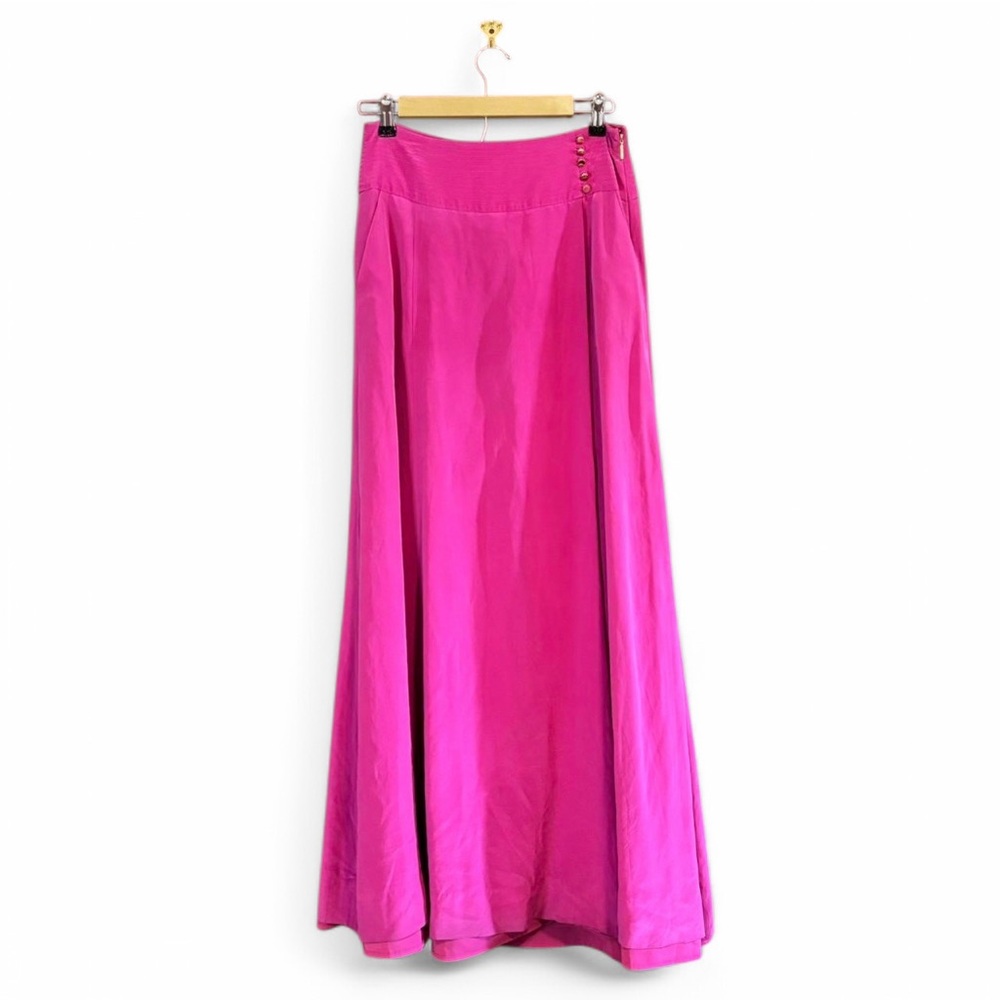 Tory Burch Women's 6 High Waisted Silk Maxi Skirt Fuchsia Flowy Lightweight FLAW